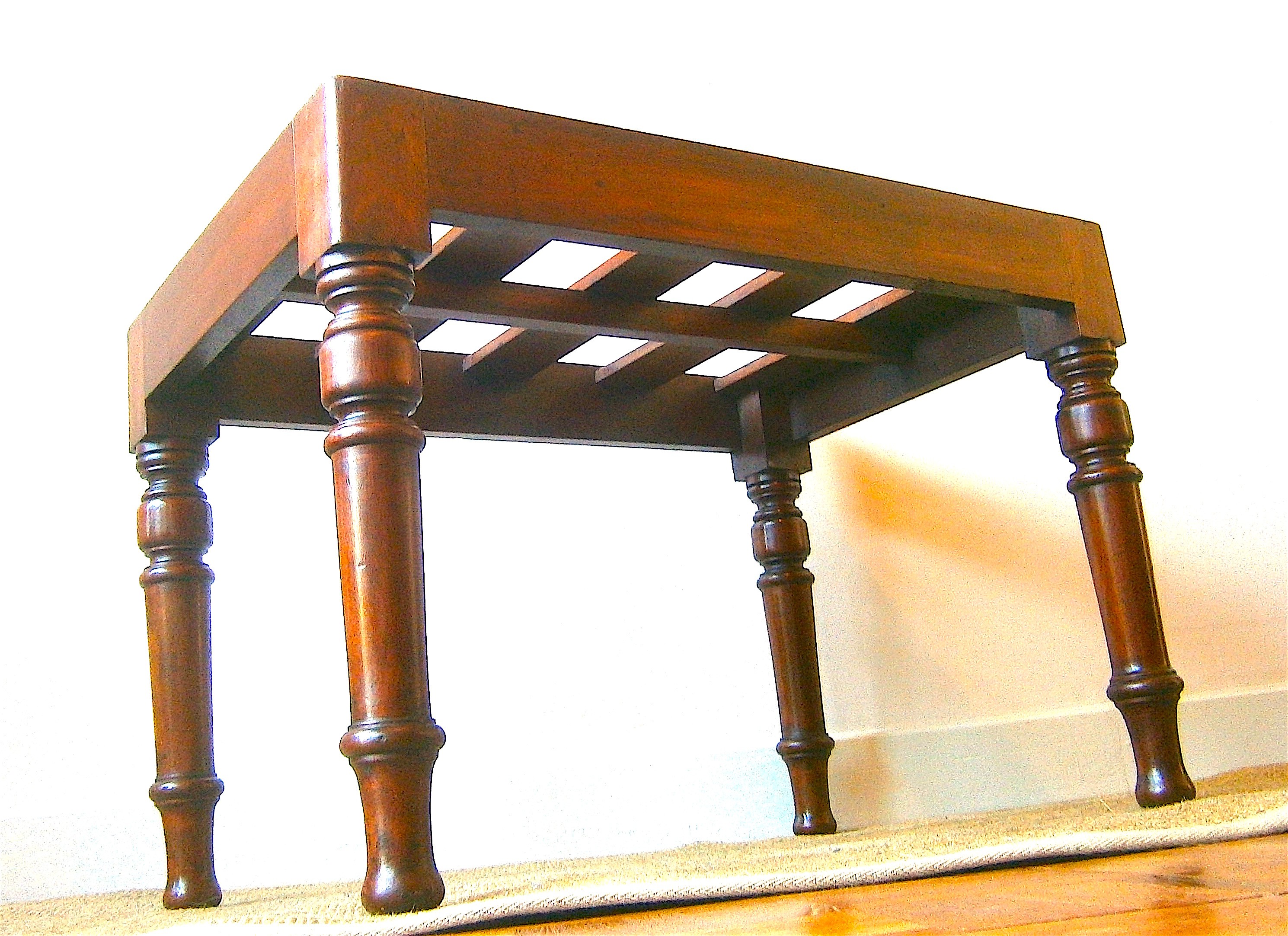 A Victorian rectangular mahogany luggage stand, width 66cm depth 46cm height 46cm